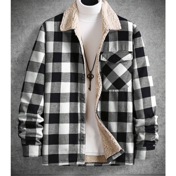 Buffalo Plaid Sherpa Lined Pocket Jacket Shacket - Picture 6 of 9